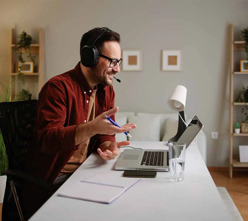 Remote Worker with a 3CX headset