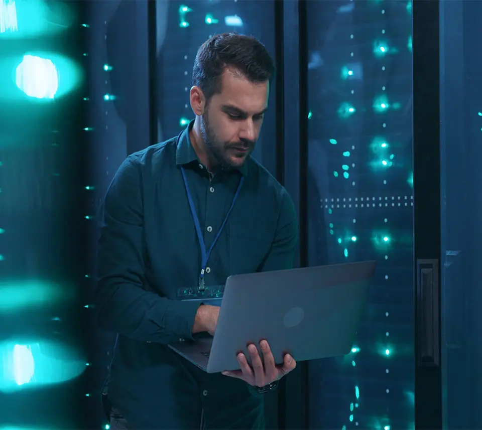 Technician working on datacentre solutions